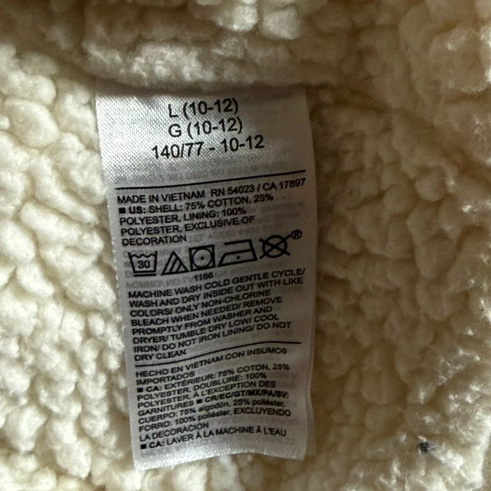 OLD NAVY GIRLS SERPA LINED FULL ZIP HOODED JACKET FRONT POCKETS CREAM LG (10-12)